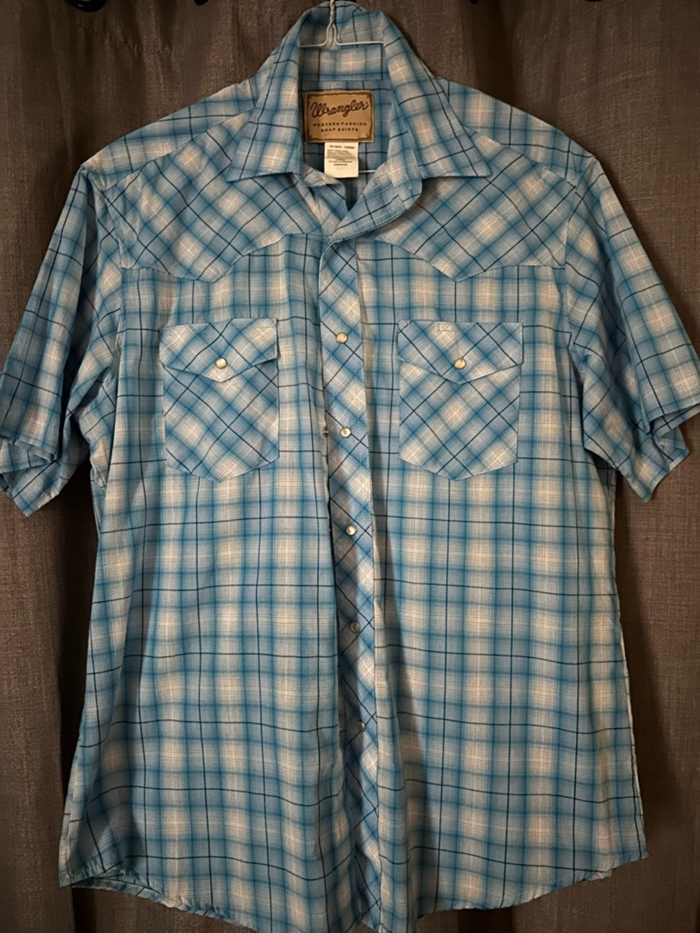 Wrangler Light Blue Plaid Short Sleeve Western Shirt